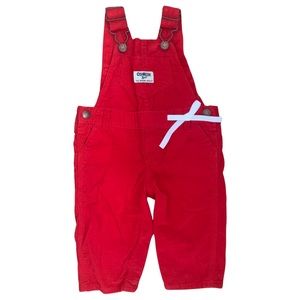 OSHKOSH B’GOSH Baby Red Cotton Corduroy Overalls White Ribbon Bow - 6M